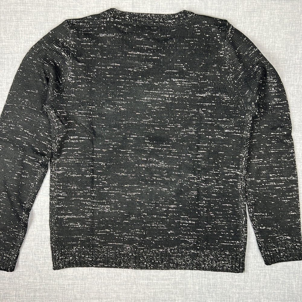 Black & Silver Metallic Christmas Xmas Holiday Sweater Petite Size Large - Picture 5 of 5
